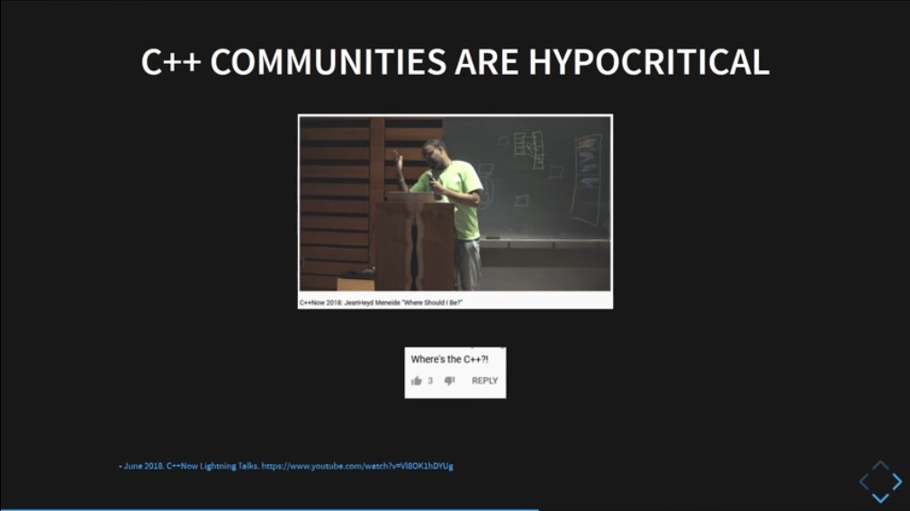 "Where's the C++" comment from the CppLang Slack Admin on my original video.